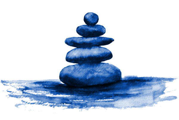 Blue stones balanced on each other to reflect the art of balance.